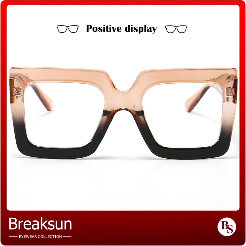 Breaksun Oversized Blue Light Glasses for Women Fashion Thick Square Computer Eyewear Non-Prescription Black Glasses (Champagne Black) - Image 4
